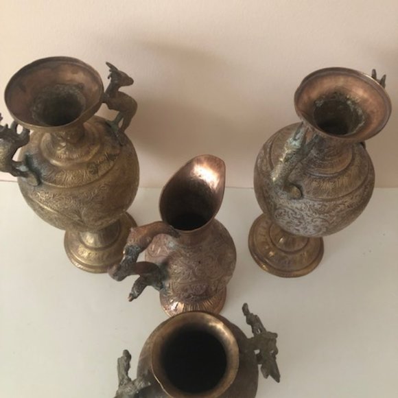 Antique Oriental Bronze Vases with animal's handles. Set of 4. Hindy. gods. - Picture 3 of 15